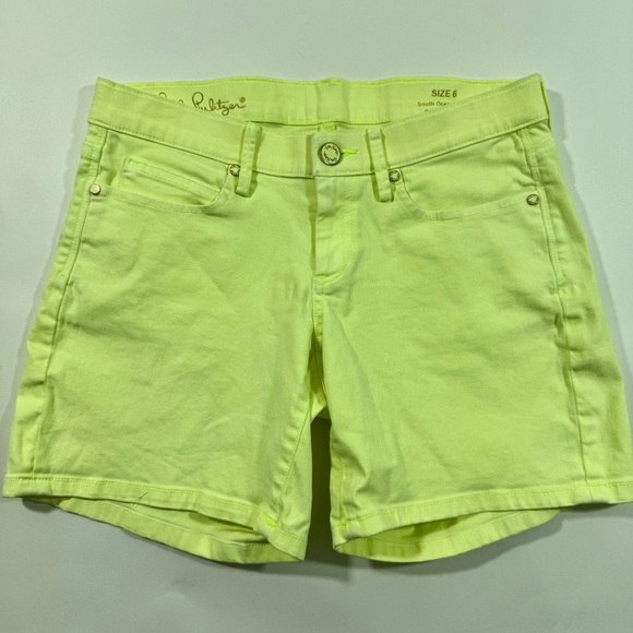 Lilly Pulitzer South Ocean Shorts Neon Yellow Green Denim - Picture 1 of 7